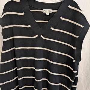 Ava & Viv Black and White Striped Sweater Vest